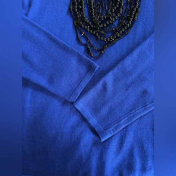 NEW! Cyrus Rich Blue Viscose Top With Jeweled Neckline Women’s Size Large - Picture 9 of 15